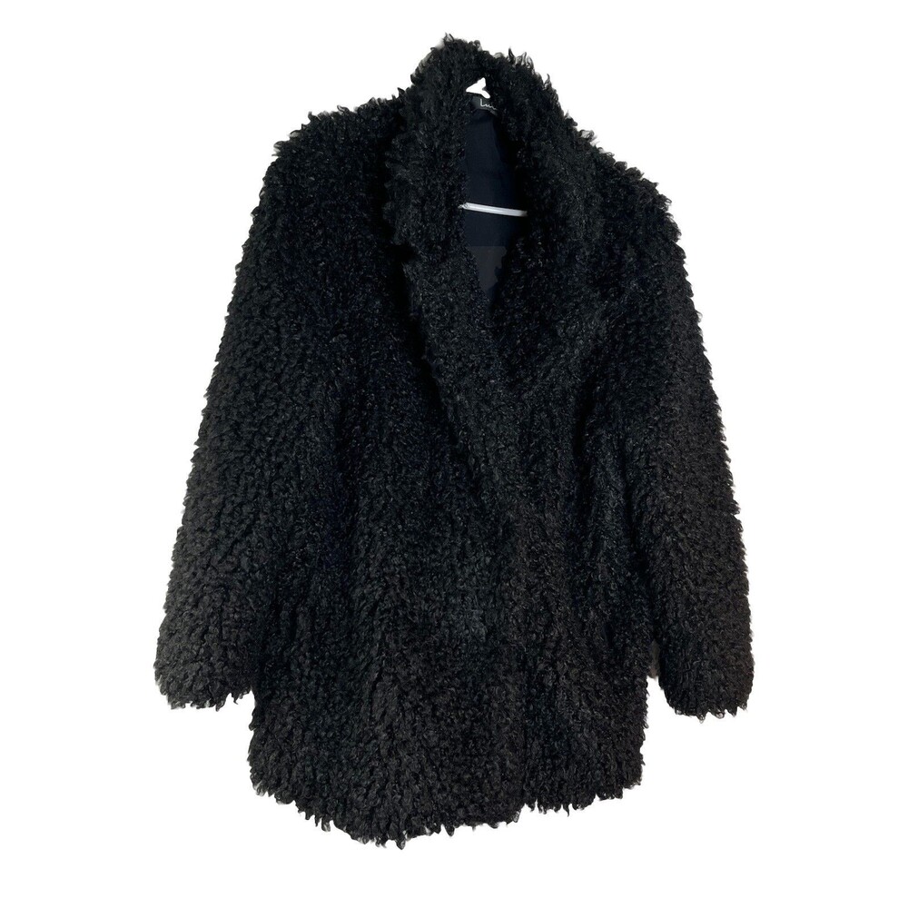 Lulus Coat Black Teddy Penny Lane Daisy Jones Faux Fur Mob Wife Dark Academia XL